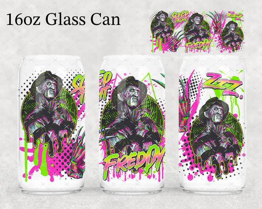 16oz liberty glass cup with horror uvdft wrap Freddie neon