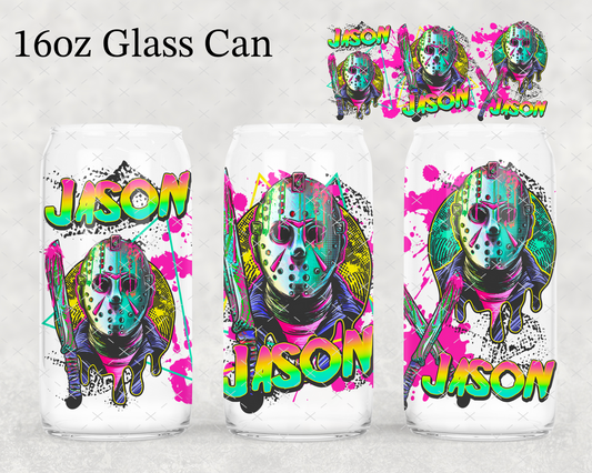 16oz liberty glass cup with horror uvdft wrap Jason