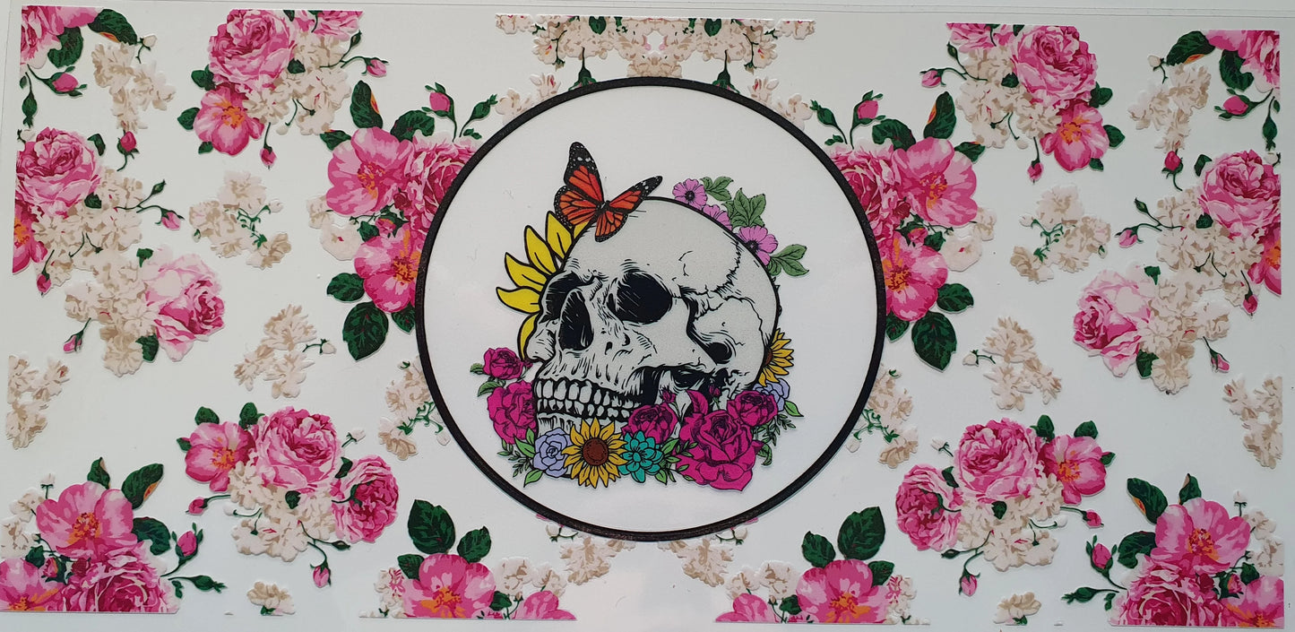 16oz liberty glass cup with uvdft wrap pretty skull pattern
