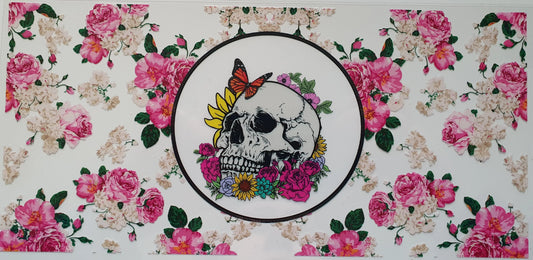 16oz liberty glass cup with uvdft wrap pretty skull pattern