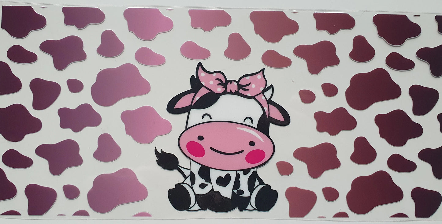 16oz liberty glass cup with uvdft wrap cute cow